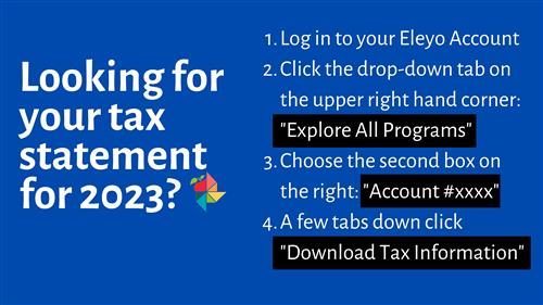 Looking for your tax statement for 2023? 1. Log in to your Eleyo Account 2. Click the drop-down tab on the upper right hand c